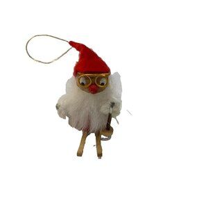 Vintage 2.5" Wooden Swedish Tomte Santa with Glasses  Skiing Gnome Handmade